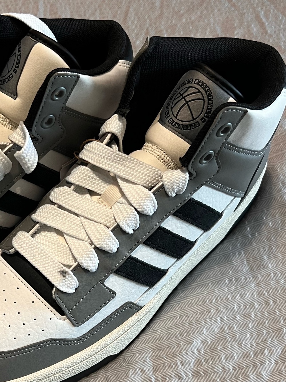 Adidas Rapid Court Mid in grey and white leather and black suede 🏀